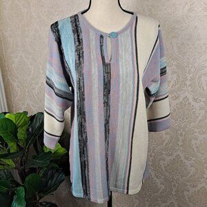Corliss Size Large Vertical Striped Knit Sweater 3/4 Sleeves Vintage EUC